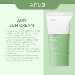 ANUA AIRY SUN CREAM SPF 50+ PA+ 50 ML