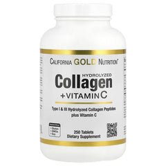 California Gold Nutrition, Peptides de collagène hydrolysé, Type I et III, et vitamine C, 250 comprimés