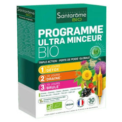 Santarôme Bio Programme Ultra Minceur Triple Action Détox, Draine et Brule Ampoules – 30