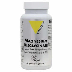 Vitall+ Magnesium Bisglycinate Complexe avec Vitamines B6 et D3 Végan – 60 Gélules