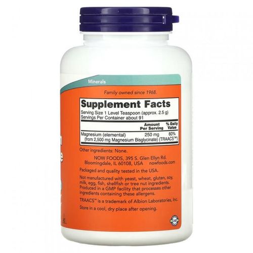 NOW Foods Poudre de bisglycinate de magnésium  227 g
