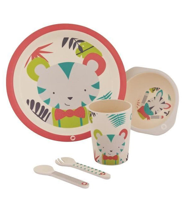 Bebe Confort – Coffret repas en Bambou (Assiette, bol, verre, cuillère, fourchette) – Jungle Vibes (18M +)