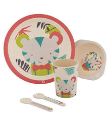 Bebe Confort – Coffret repas en Bambou (Assiette, bol, verre, cuillère, fourchette) – Jungle Vibes (18M +)