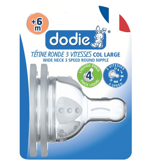 Dodie – Tétines col large (6M +) Liquide épais 3 vitesses Débit 4 (X2)
