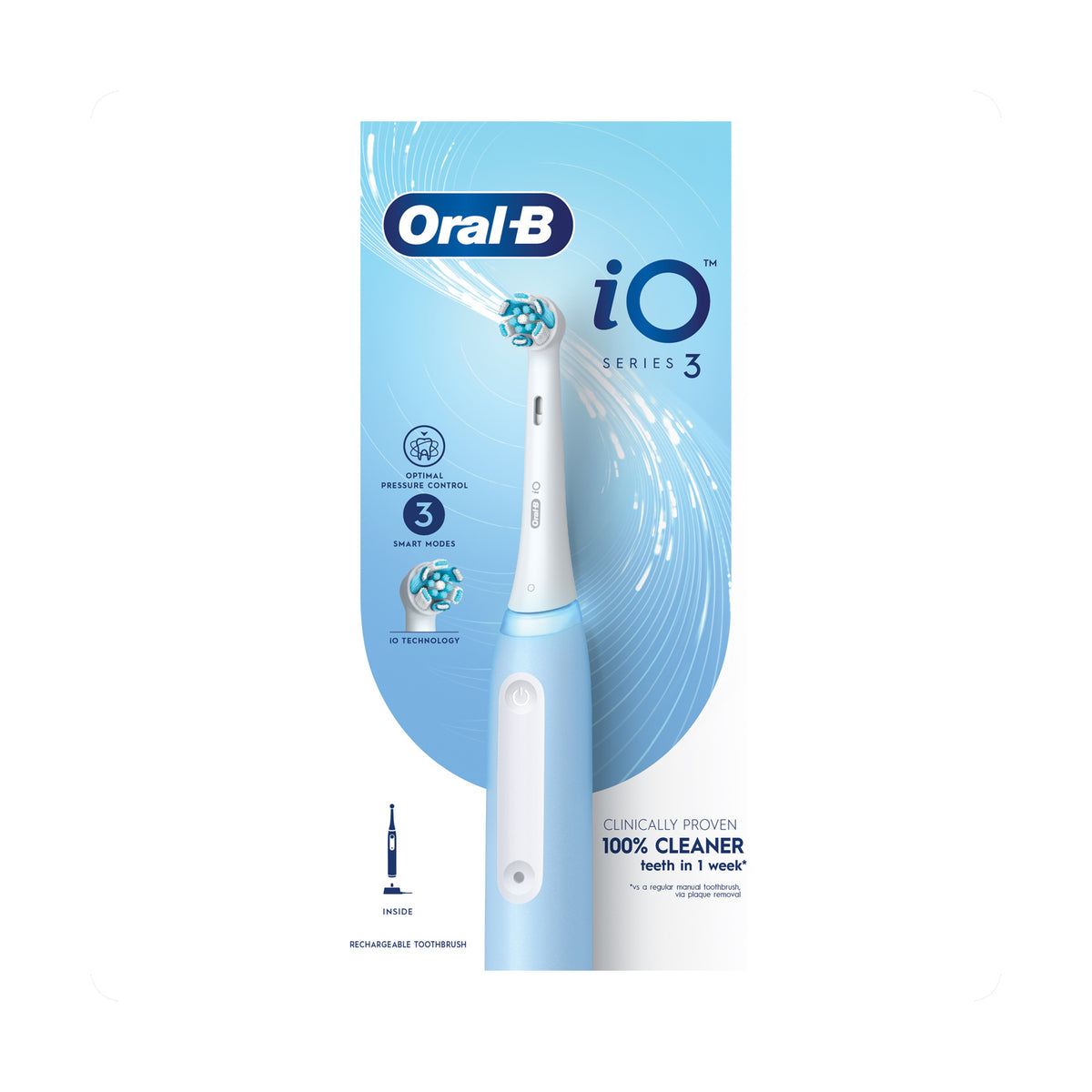 Oral-B iO3 Brosse à Dents Électrique - Protection des gencives avec Capteur de Pression Intelligent et Lumineux, 3 Modes dont "Douceur", Etui de Voyage
