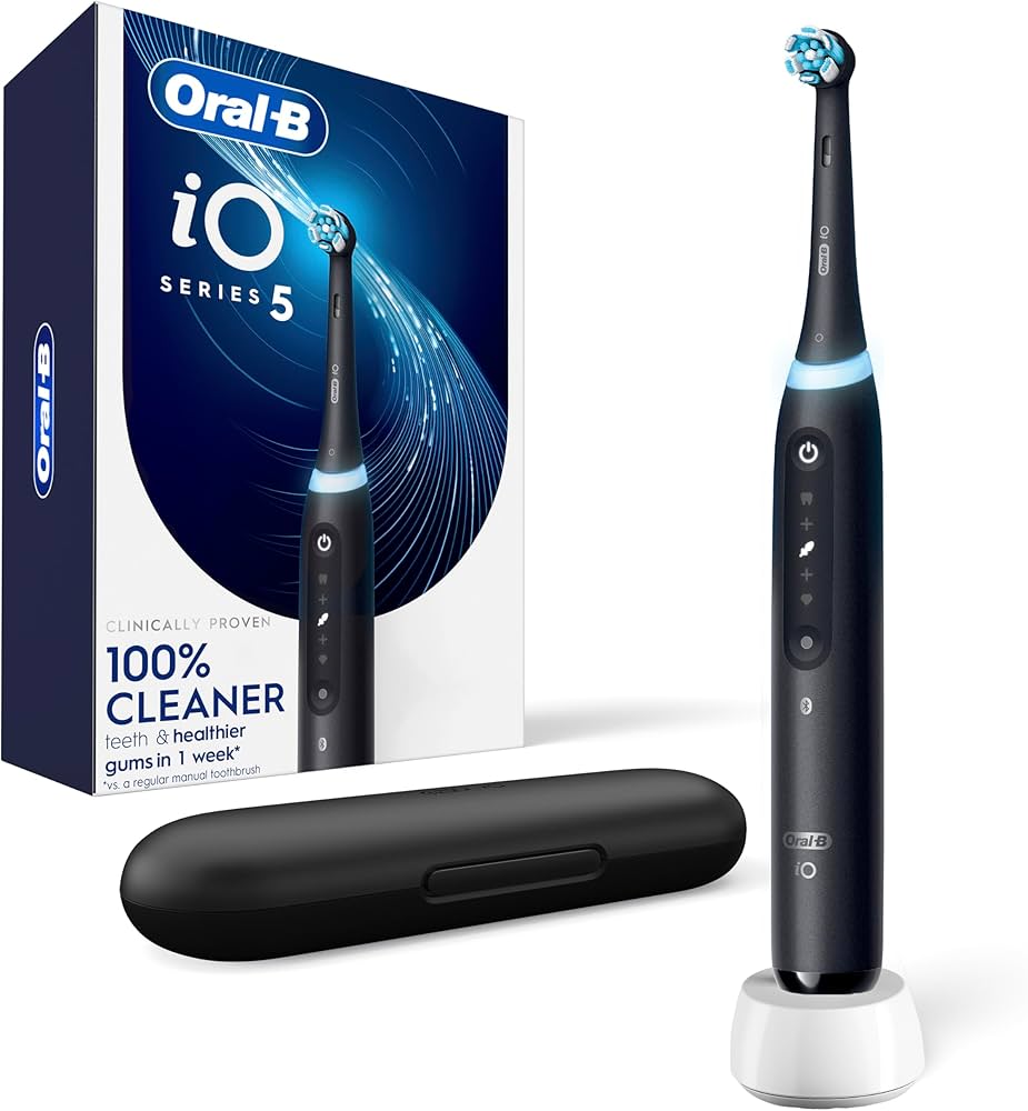 Oral-B iO5 Brosse à Dents Électrique Quite White - Protection Gencives avec Capteur de Pression Intelligent et Lumineux & Coaching par via App Oral-B, 5 Modes