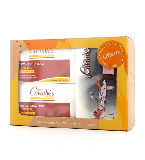 Rogé Cavaillès Coffret 2 savon extra doux Lait Et Miel 2x250g + Boîte à Savon Offerte