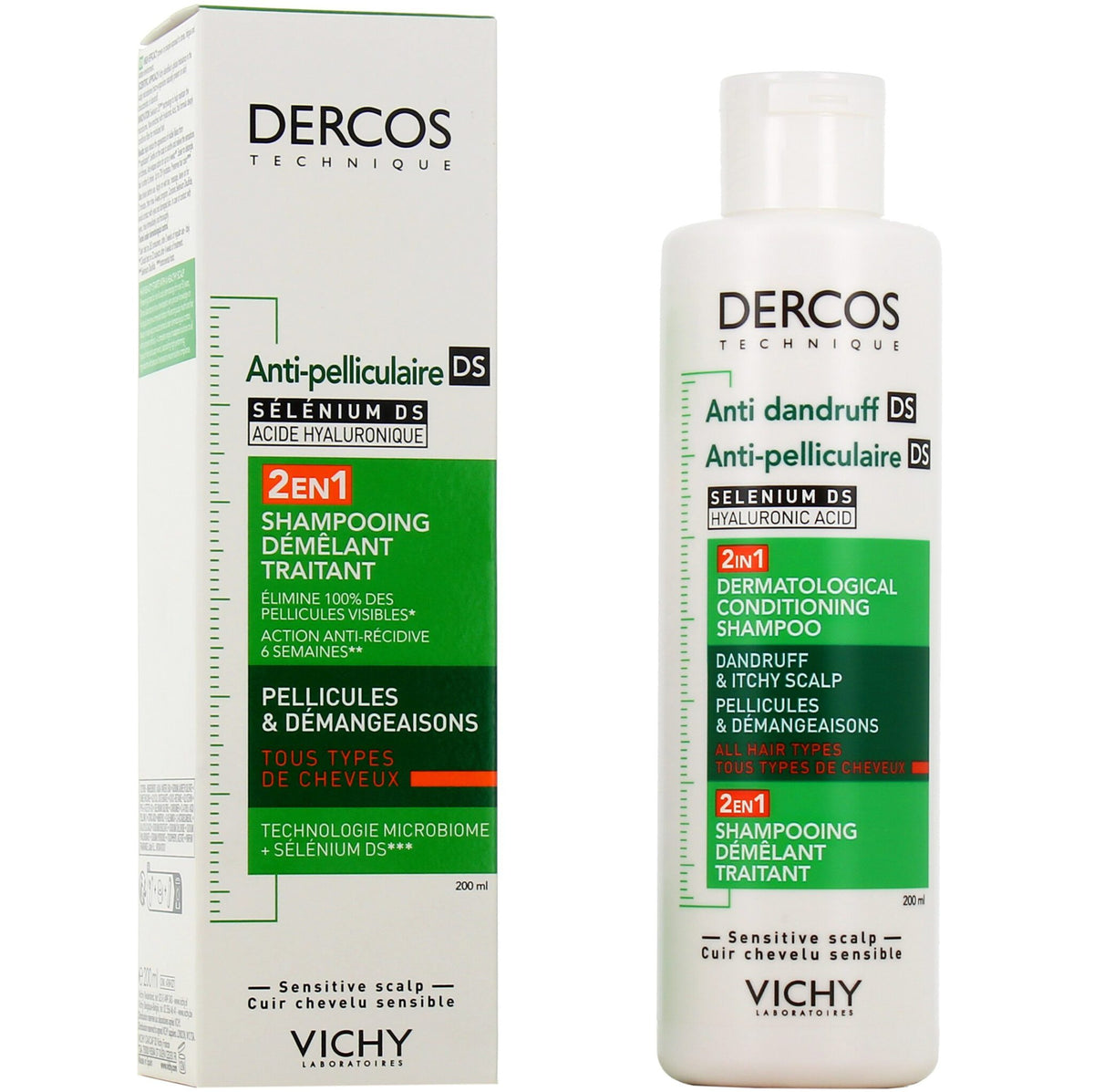 VICHY Dercos DS Shampoing 2en1 Démêlant Traitant Anti-Pelliculaire – 200ml