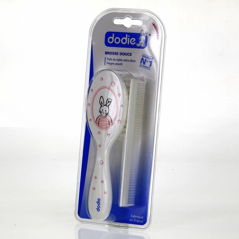 Dodie – Peigne et brosse assortis – Lapin rose