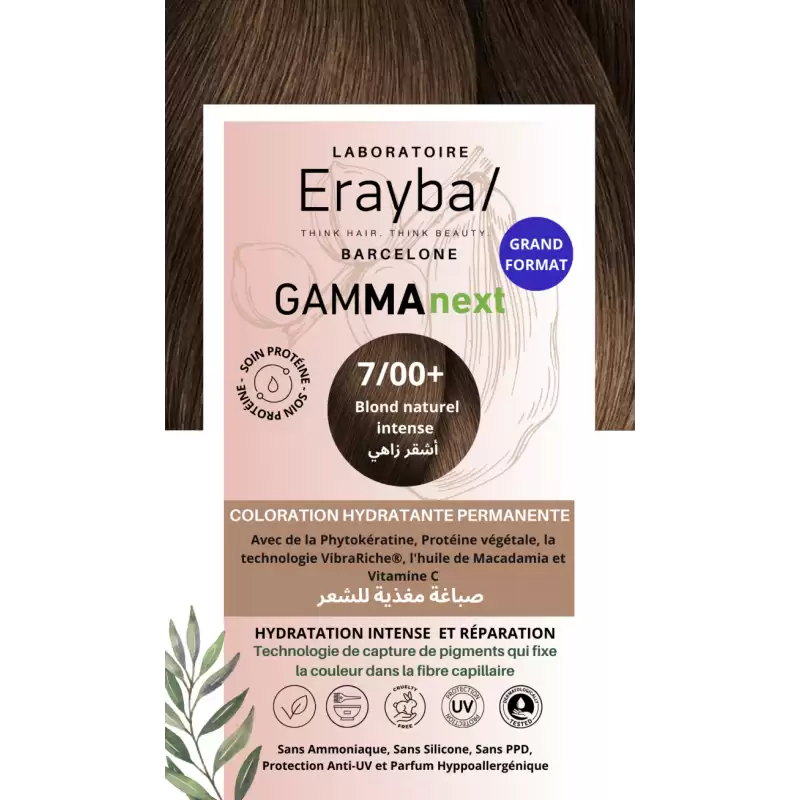 ERAYBA COLORATION HYDRATANTE PERMANENTE BLOND NATUREL INTENSE N°7.00+