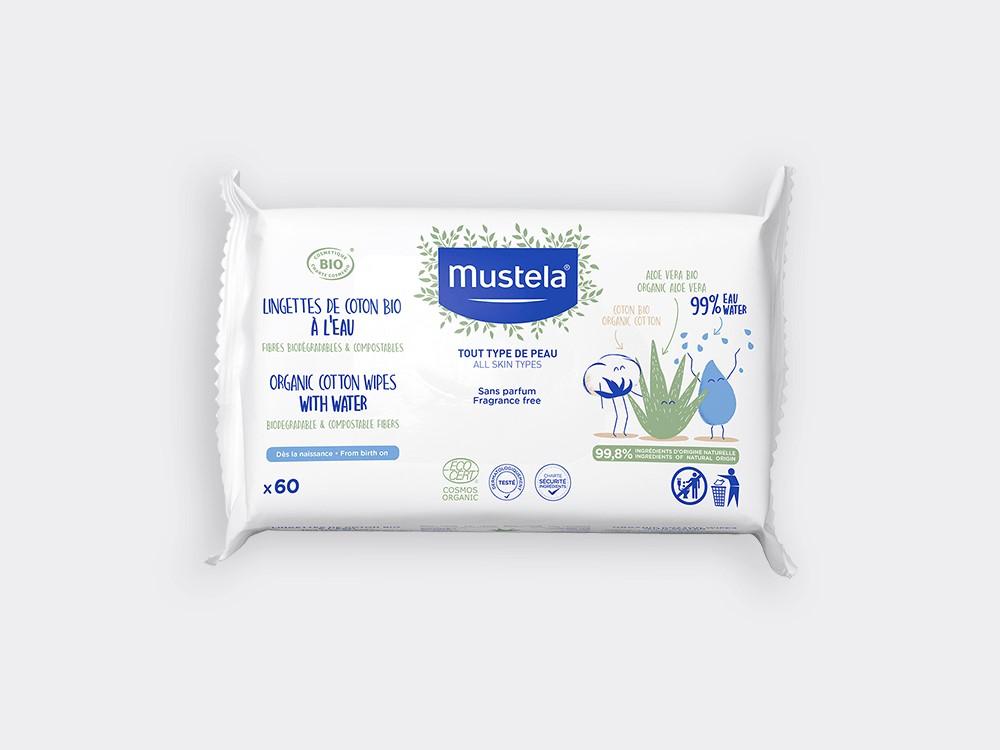 MUSTELA Lingettes de Coton Bio à l'Eau certifiées BIO X60