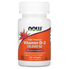 NOW Foods, Vitamine D3 haute efficacité, 10 000 UI, 120 capsules